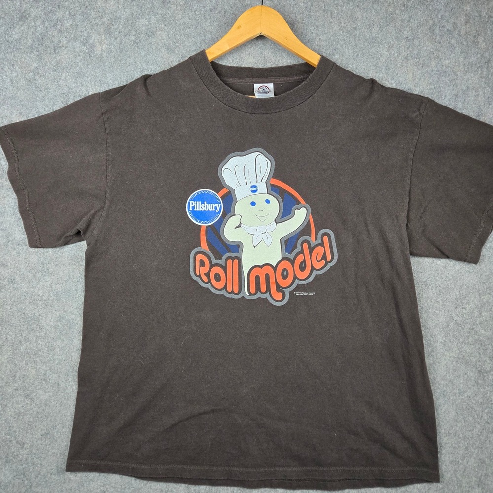 Vtg Pillsbury T-Shirt Mens XL Brown Roll Model Doughboy Graphic Tee 2007